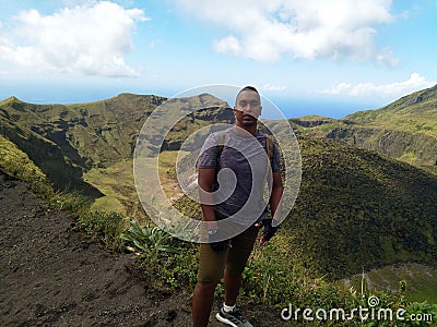 Hike to top of St.Vincent and the Grenadines La Soufriere Volcano Crater Editorial Stock Photo