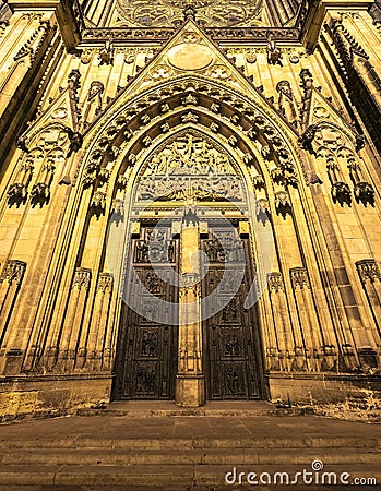 St. Vitus Cathedral, Doors and Tympanum Stock Photo