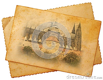 St Vitus cathedral on postcard Stock Photo