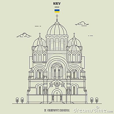 St. Volodymyr Cathedral in Kiev, Ukraine. Landmark icon Vector Illustration