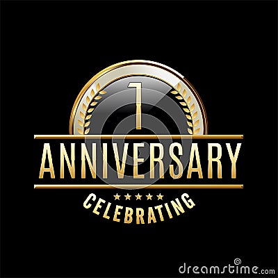 First Anniversary emblem. Anniversary badge. Vector Illustration