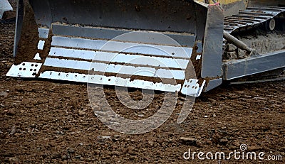 Stabilization of soil Unsuitable soils in construction are stabilized by mixing a bulldozer by adding a specified preparation of Stock Photo