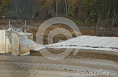 Stabilization of soils Unsuitable soils in construction are stabilized by mixing a bulldozer by adding a specified preparation of Stock Photo