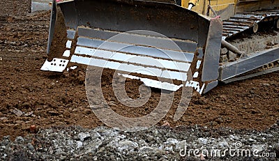 Stabilization of soils Unsuitable soils in construction are stabilized by mixing a bulldozer by adding a specified preparation of Stock Photo