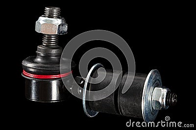 Stabilizer bar with ball joint, spare parts for mechanical repair and car replacement. isolated on black background Stock Photo