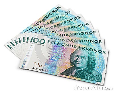 Stack of 100 Swedish krona banknotes Stock Photo