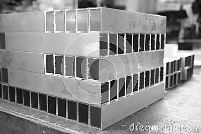 Stack of aluminum square tube Stock Photo