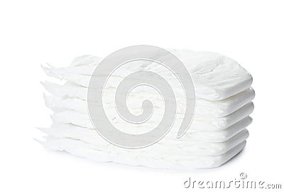 Stack of baby diapers isolated Stock Photo