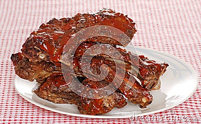 Stack of barbecue beef spare ribs with sauce Stock Photo