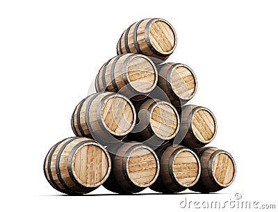 Stack of barrels on white background. Cartoon Illustration