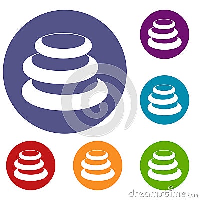 Stack of basalt balancing stones icons set Vector Illustration