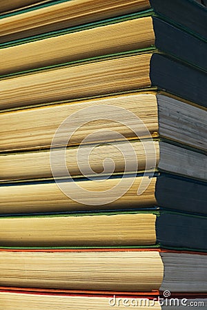Stack of battered old books.Retro library and books Stock Photo