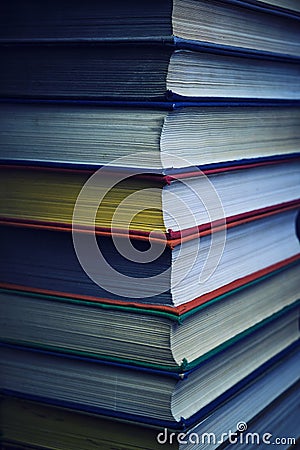 Stack of battered old books.Retro library and books Stock Photo