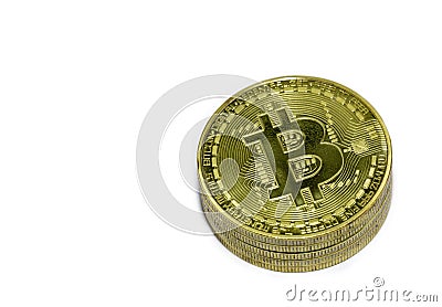 Stack of Bitcoin, on white background Stock Photo