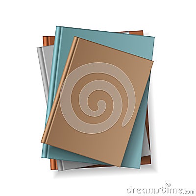 Stack of blank books, top view. Various blank color books on white background Vector Illustration