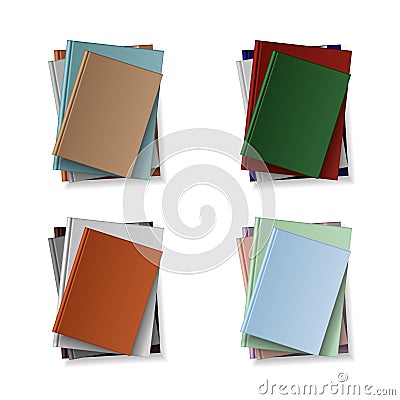 Stack of blank books, top view. Various blank color books on white background Vector Illustration