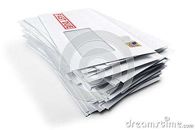 Stack of blank envelopes on white background Stock Photo