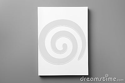 Stack of blank paper sheets for brochure on grey, top view. Mock up Stock Photo