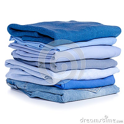 Stack blue clothes and jeans Stock Photo