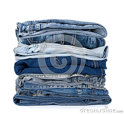 Stack of blue denim clothes Stock Photo