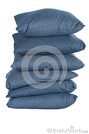 Stack of blue denim pillows Stock Photo