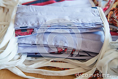 Stack of blue fabric protective veils Stock Photo