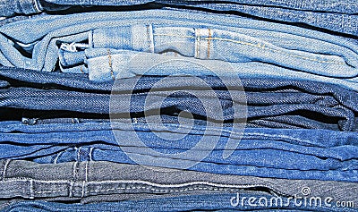 Stack of blue jeans Stock Photo