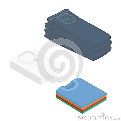 Stack of blue jeans and color folded shirts isolated on white background Vector Illustration