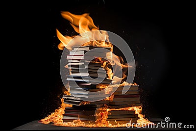 Stack book fire flame. Generate AI Stock Photo