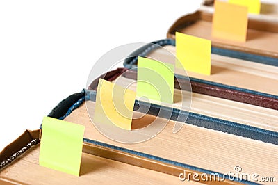 Stack of books with bookmarks Stock Photo