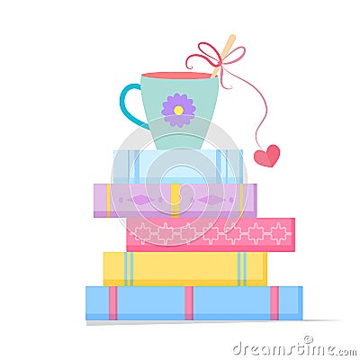 Stack of books with a cup Vector Illustration