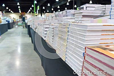 Stack books and magazines on table. Book festival concept. Stock Photo