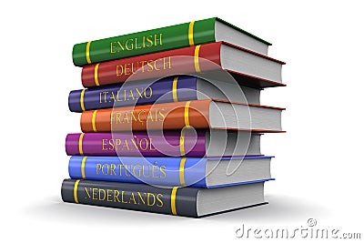 A stack of books on the study of languages Stock Photo