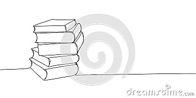 Stack of 5 books, textbooks, encyclopedias one line art. Continuous line drawing of book, library, education, school Vector Illustration