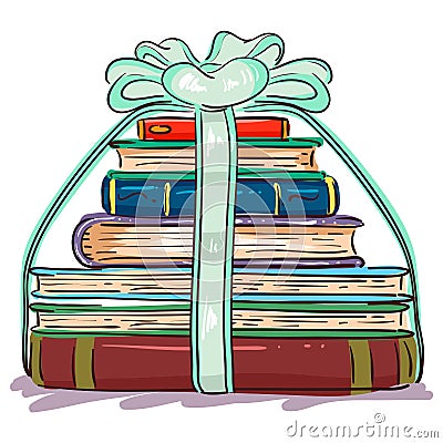 Stack of Books wrapped with Riboon Vector Illustration