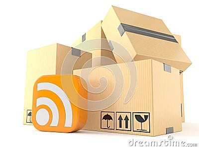 Stack of boxes with rss icon Stock Photo