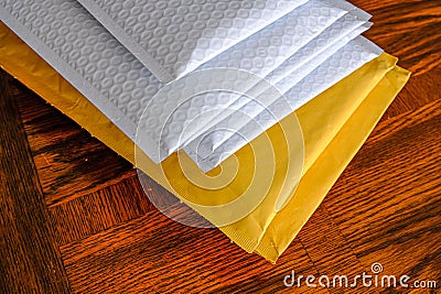Stack of bubble mailers to mail documents Stock Photo