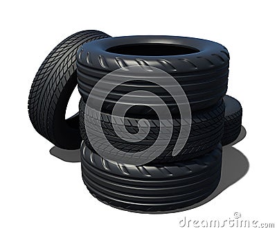 Stack of car tires with various grooves Stock Photo