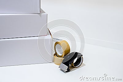 Stack Cardboard boxes with copy space on isolated Stock Photo