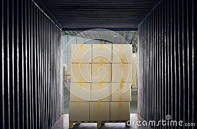 Stack cardboard boxes inside the container shipping Stock Photo