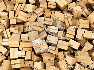 Stack of cardboard delivery boxes or parcels. Warehouse concept Stock Photo