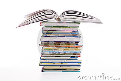 Stack of children`s books isolated on white Stock Photo