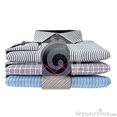 Stack of classic men's shirts and ties, front view Stock Photo