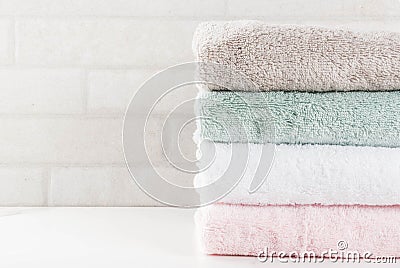 Stack clean bath towels Stock Photo