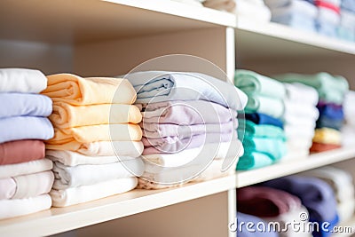 stack of clean cloth diapers on a shelf Stock Photo