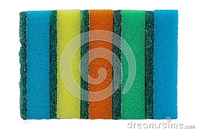 Stack of cleaning colorful sponges isolated on white background.Soft kitchen microfiber sponges Stock Photo