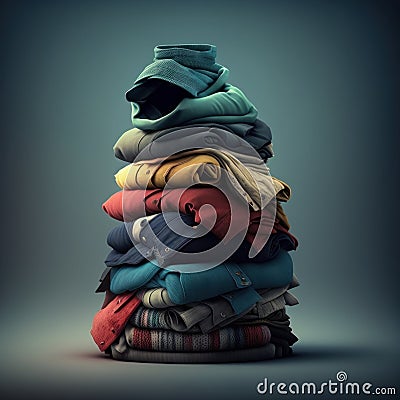 Stack of clothes. A family laundry pile. Generative AI Stock Photo