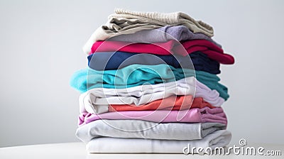 Stack of clothes. A family laundry pile. Generative AI Stock Photo