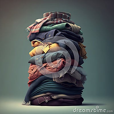 Stack of clothes. A family laundry pile. Generative AI Stock Photo