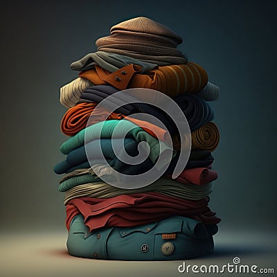 Stack of clothes. A family laundry pile. Generative AI Stock Photo